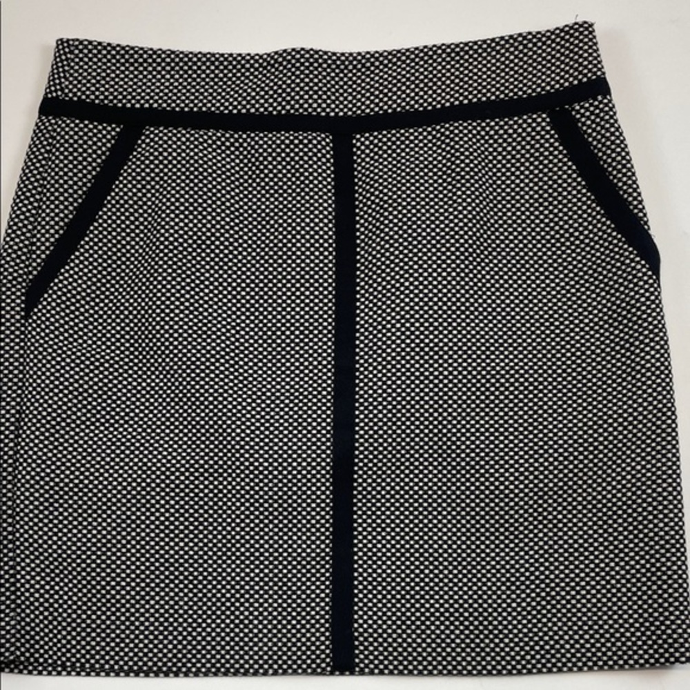 LOFT Black White Tweed Pencil Skirt Contrast Trim Classic Womens Sz 6